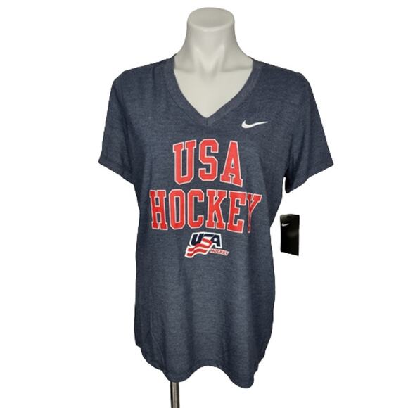 Nike USA Hockey Tri-blend V-Neck Short Sleeve T-Shirt Size Large - Picture 1 of 12